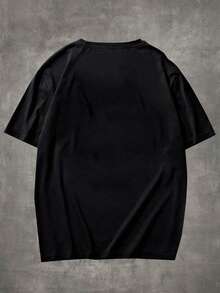 ROMWE MEN Grunge Punk Guys Letter Skull & Wings Graphic Tee - Black - View 2