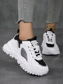 Zapatillas deportivas chunky para mujeres de moda exterior con en contraste de colores - Blanco - Ver 2