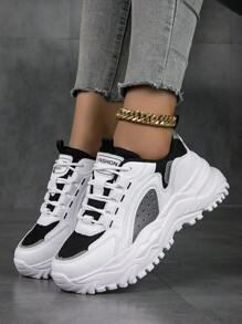 Zapatillas deportivas chunky para mujeres de moda exterior con en contraste de colores - Blanco - Ver 3