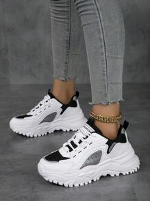 Zapatillas deportivas chunky para mujeres de moda exterior con en contraste de colores - Blanco - Ver 4