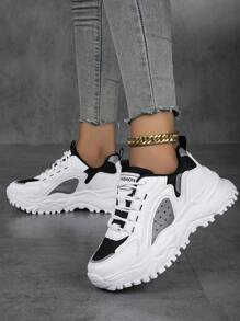 Zapatillas deportivas chunky para mujeres de moda exterior con en contraste de colores - Blanco - Ver 5