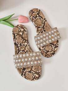 NỮ Thoải mái Da rắn dập nổi Đồ trang trí Rhinestone & Faux Pearl  Dép phẳng , Thời trang Mùa hè Ly Dép xăng đan - Nhiều màu - Xem 6