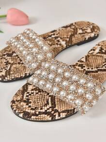 NỮ Thoải mái Da rắn dập nổi Đồ trang trí Rhinestone & Faux Pearl  Dép phẳng , Thời trang Mùa hè Ly Dép xăng đan - Nhiều màu - Xem 7