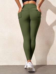 側翻蓋口袋寬腰帶長褲 - 軍綠色 - 查看 2