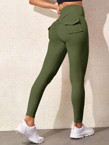 側翻蓋口袋寬腰帶長褲 - 軍綠色 - 查看 3