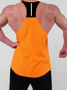 男士字母圖案工字運動背心 - 橘色 - 查看 2