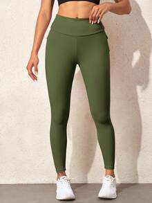 側翻蓋口袋寬腰帶長褲 - 軍綠色 - 查看 4