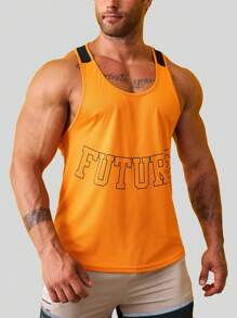 男士字母圖案工字運動背心 - 橘色 - 查看 3