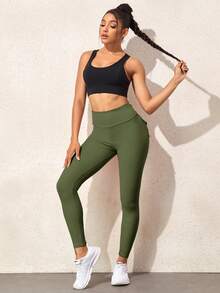 側翻蓋口袋寬腰帶長褲 - 軍綠色 - 查看 5