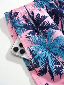 1 Pieza Bañador Tejido Para Hombre Con Diseño De Árbol De Coco Y Cordón Ajustable - Rosa - Ver 3