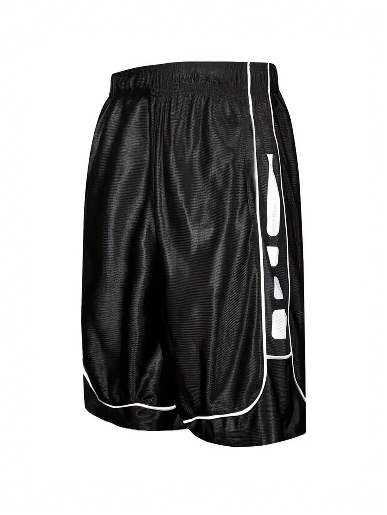 Running 男士拼接滾邊運動短褲 - 黑色 - 查看 1