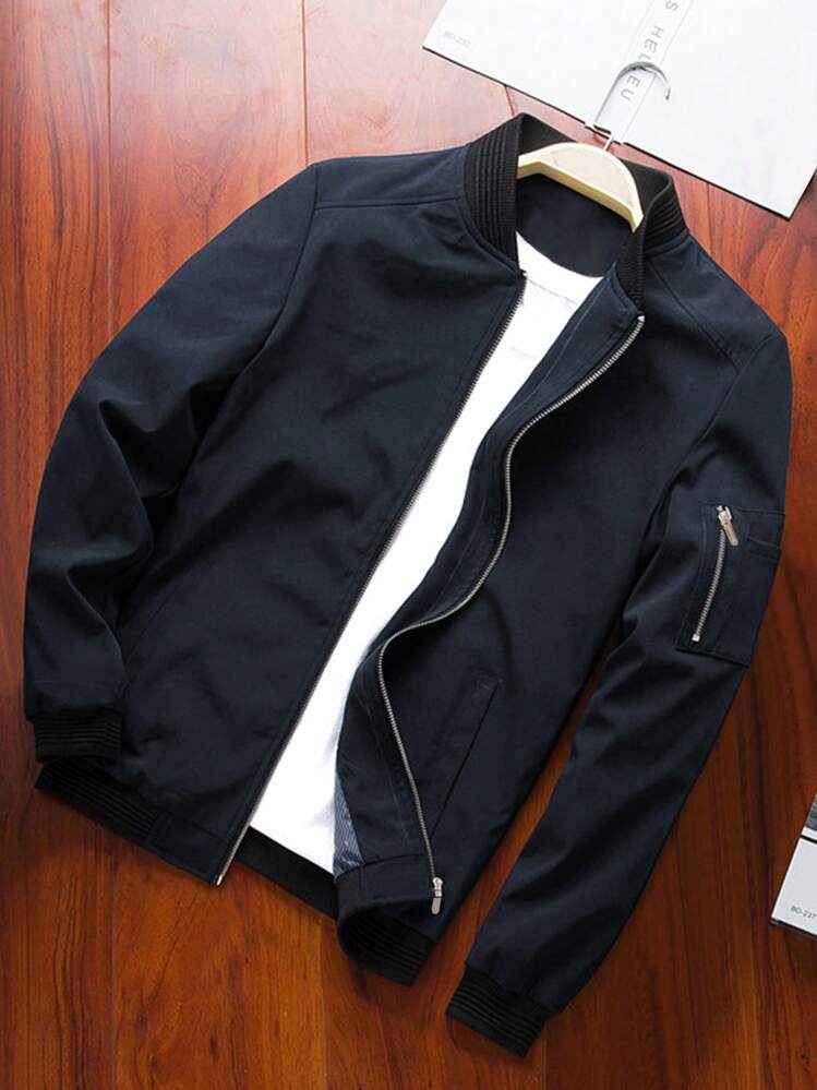 Manfinity Homme Hombres Cazadora tipo bomber con cremallera sin camiseta - Azul Marino - Añade 1