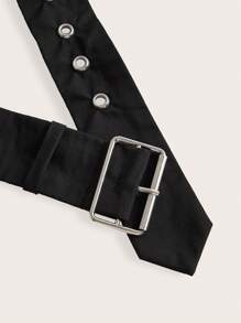 SHEINNeu Solid Curved Hem Crop Blouse - Black - View 3