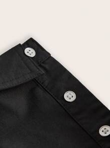 SHEINNeu Solid Curved Hem Crop Blouse - Black - View 4