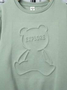 SHEIN 男大童熊和字母圖案保暖套頭衫和運動褲 - 薄荷綠 - 查看 5