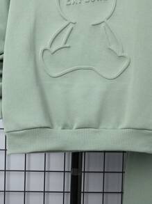 SHEIN 男大童熊和字母圖案保暖套頭衫和運動褲 - 薄荷綠 - 查看 6