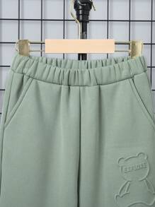 SHEIN 男大童熊和字母圖案保暖套頭衫和運動褲 - 薄荷綠 - 查看 7