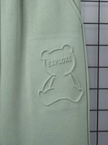 SHEIN 男大童熊和字母圖案保暖套頭衫和運動褲 - 薄荷綠 - 查看 9