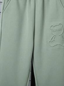 SHEIN 男大童熊和字母圖案保暖套頭衫和運動褲 - 薄荷綠 - 查看 11