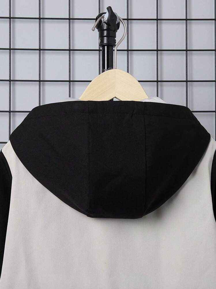 SHEIN Tween Boy Colorblock Half Zip Hooded Jacket Without Tee,In Fall/Winter - Multicolor - View 8