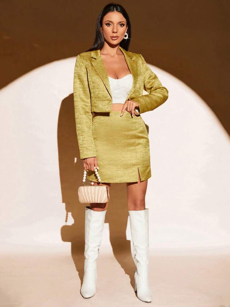 Single Button Blazer & Skirt Fall Cloth For Women