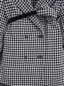 SHEIN Tween Girl Houndstooth Print Double Breasted Overcoat With Bag & Hat - Black and White - View 4