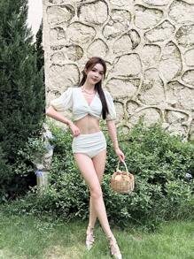 Solid Twist Front Tankini - Apricot - View 5