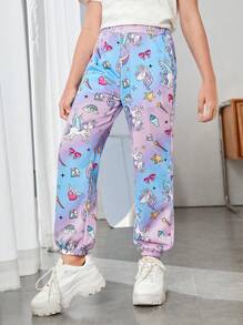 SHEIN Tween Girl Unicorn Print Ombre Sweatpants