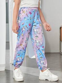 SHEIN Tween Girl Unicorn Print Ombre Sweatpants
