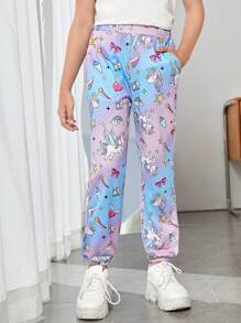 SHEIN Tween Girl Unicorn Print Ombre Sweatpants