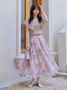 DAZY Solid Ruffle Trim Ribbed Knit Top - Apricot - View 6