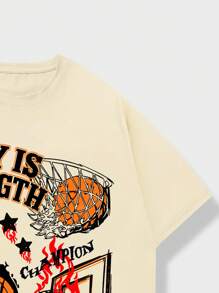 ROMWE MEN Street Life Nam Slogan & In hoa bóng rổ Áo thun - Màu Khaki - Xem 3