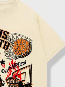 ROMWE MEN Street Life Nam Slogan & In hoa bóng rổ Áo thun - Màu Khaki - Xem 4