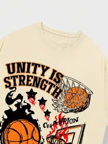 ROMWE MEN Street Life Nam Slogan & In hoa bóng rổ Áo thun - Màu Khaki - Xem 6