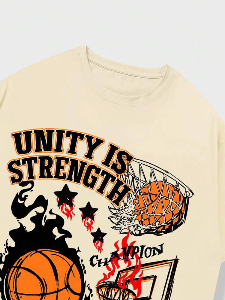 ROMWE MEN Street Life Nam Slogan & In hoa bóng rổ Áo thun - Màu Khaki - Xem 6