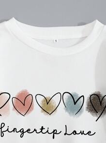 INAWLY Đồ họa Trái tim & Chữ cái Lót nhiệt Áo nỉ - trắng - Xem 4