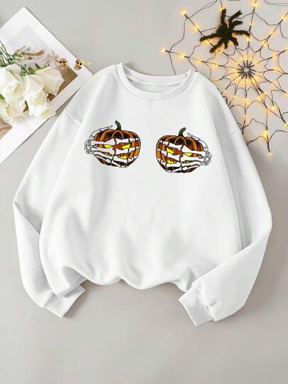 INAWLY Halloween Pumpkin Print Thermal Lined Sweatshirt Pullover Fall Sweatshirt