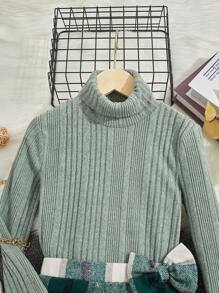 SHEIN 女大童高領T恤&格紋印花不對稱下擺半身裙 - 彩色 - 查看 3