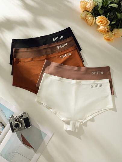 SHEIN Plus Size 5 Pack Letter Graphic Multicolor High Stretch Comfort Panty