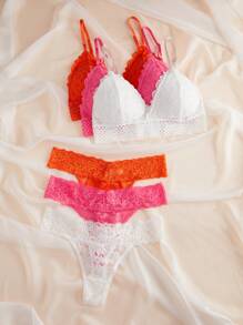 3packs Floral Lace Bra & Panty Lingerie Set