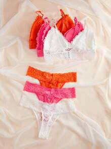 3packs Floral Lace Bra & Panty Lingerie Set