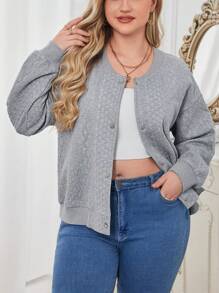 SHEIN Essnce 大碼落肩袖前紐扣夾克 - 灰色 - 查看 1