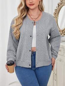 SHEIN Essnce 大碼落肩袖前紐扣夾克 - 灰色 - 查看 4