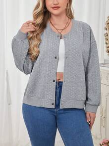 SHEIN Essnce 大碼落肩袖前紐扣夾克 - 灰色 - 查看 5