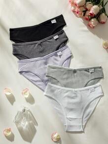 5件字母補丁細節條紋針織內褲 - 彩色 - 查看 3