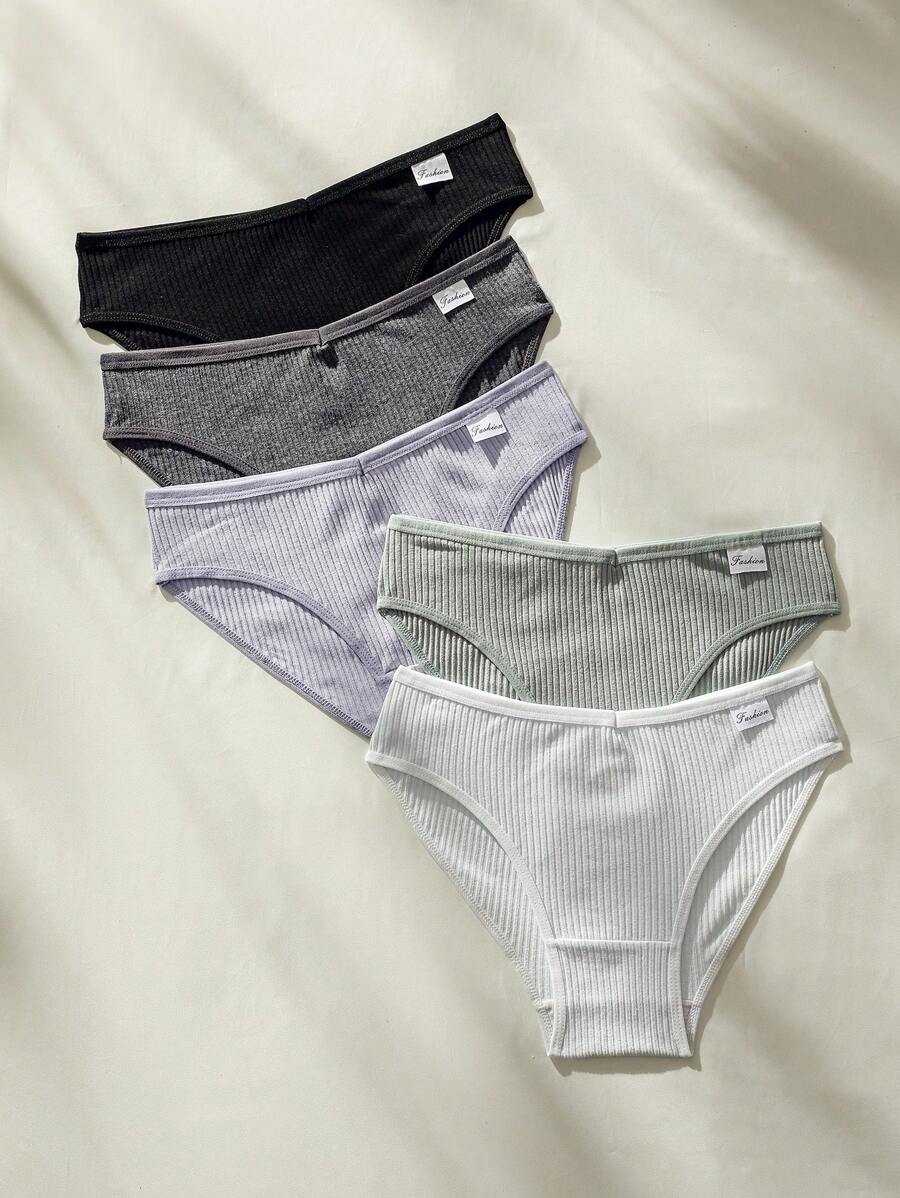 5件字母補丁細節條紋針織內褲 - 彩色 - 查看 1
