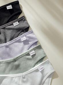 5件字母補丁細節條紋針織內褲 - 彩色 - 查看 4