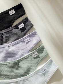 5件字母補丁細節條紋針織內褲 - 彩色 - 查看 6