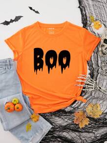 SHEIN EZwear Letter Graphic Tee - Orange - View 1