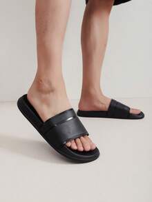 2023新風格拖鞋情侶夏天運動家居拖鞋帶軟底和氣墊,麵包形家居拖鞋,防滑軟底拖鞋適合男士,塑膠拖鞋適合男士,黑色居家舒適男士拖鞋 - 黑色 - 查看 2